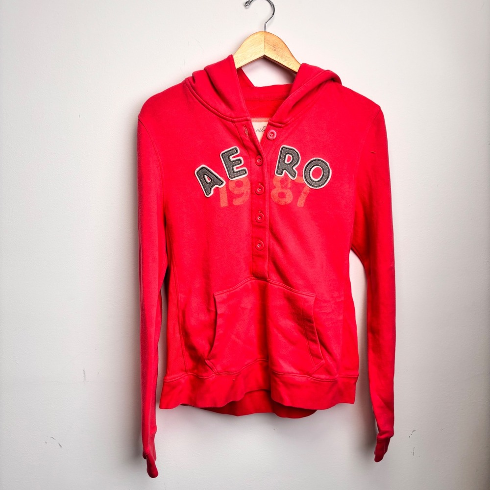 Aeropostale 1987 Red Hoodie XL Pullover Spellout Logo Y2K Preppy Sweatshirt